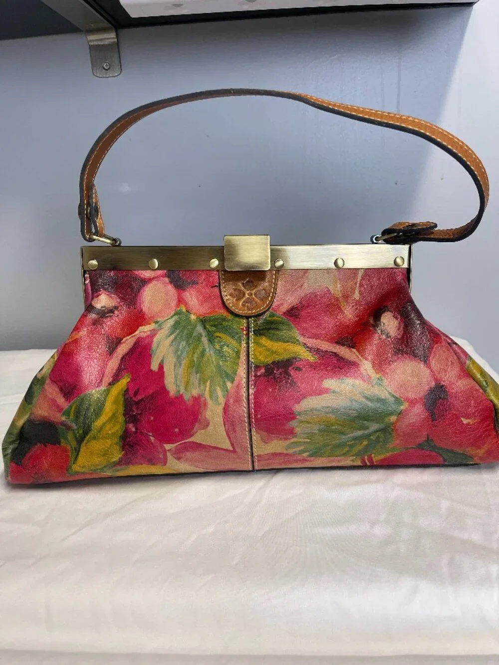 Patricia Nash Ferrara Floral Italian Leather Frame Satchel